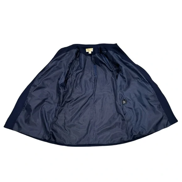 MICHAEL KORS WOMENS FULL ZIP OVERCOAT SIZE 0X NAVY BLUE WOOL - Picture 3 of 6